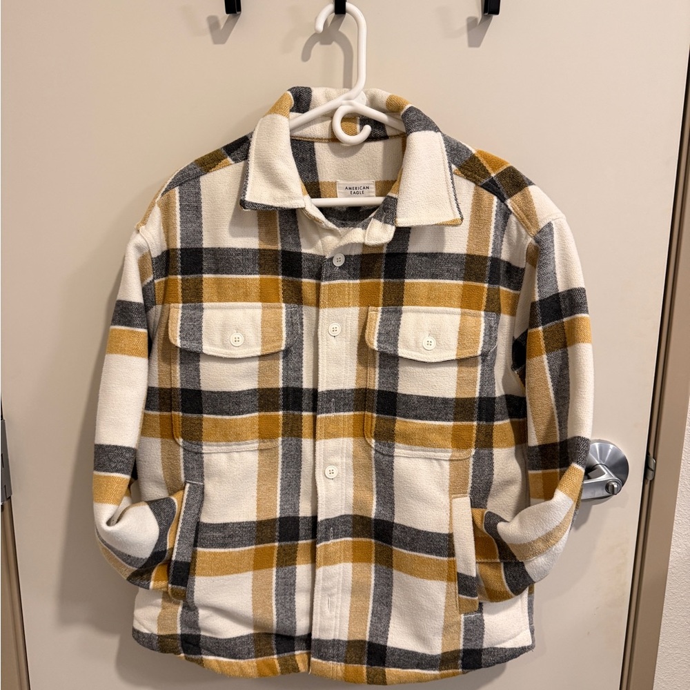 American Eagle Outfitters Oversized Plaid Jacket in Mustard and Gray